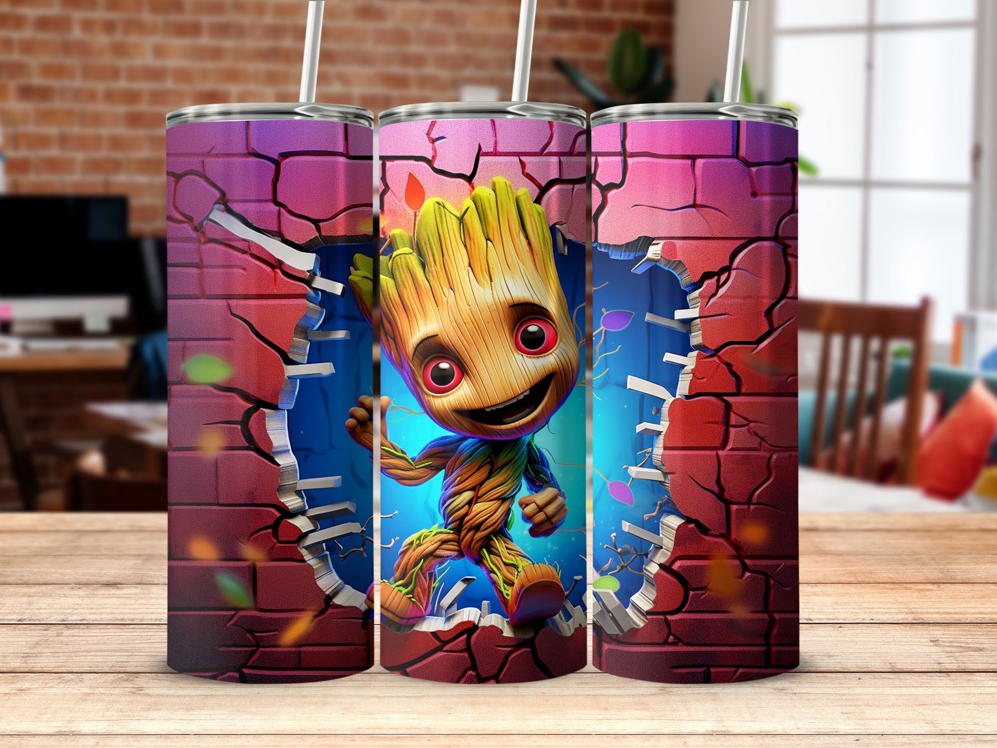Bright Cartoon Character Breaking Through Wall Tumbler