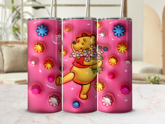 Cute Flower Bear With Pink Background Tumbler