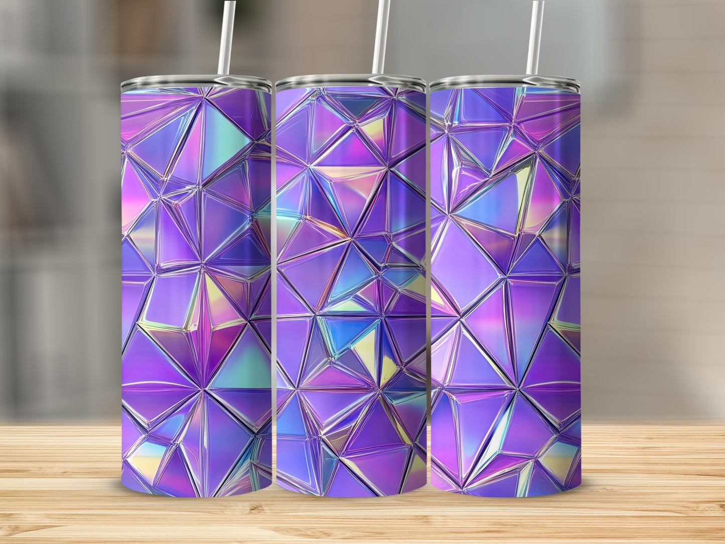 Crystal Facets Geometric Purple and Blue Toned Tumblers