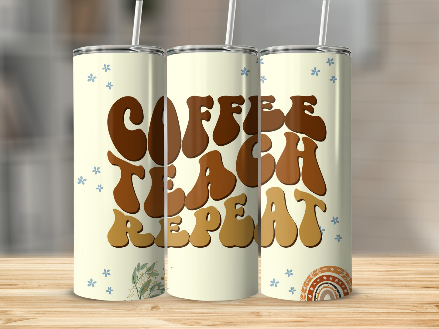 Coffee Teach Repeat Graphic Tumbler Flask Cup