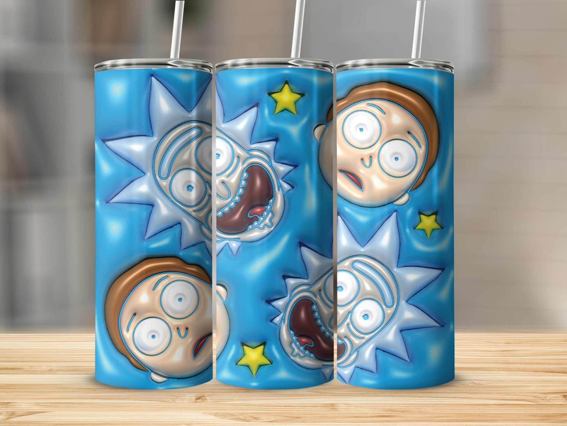 Cartoon Character Blue Tumbler with Star Accents