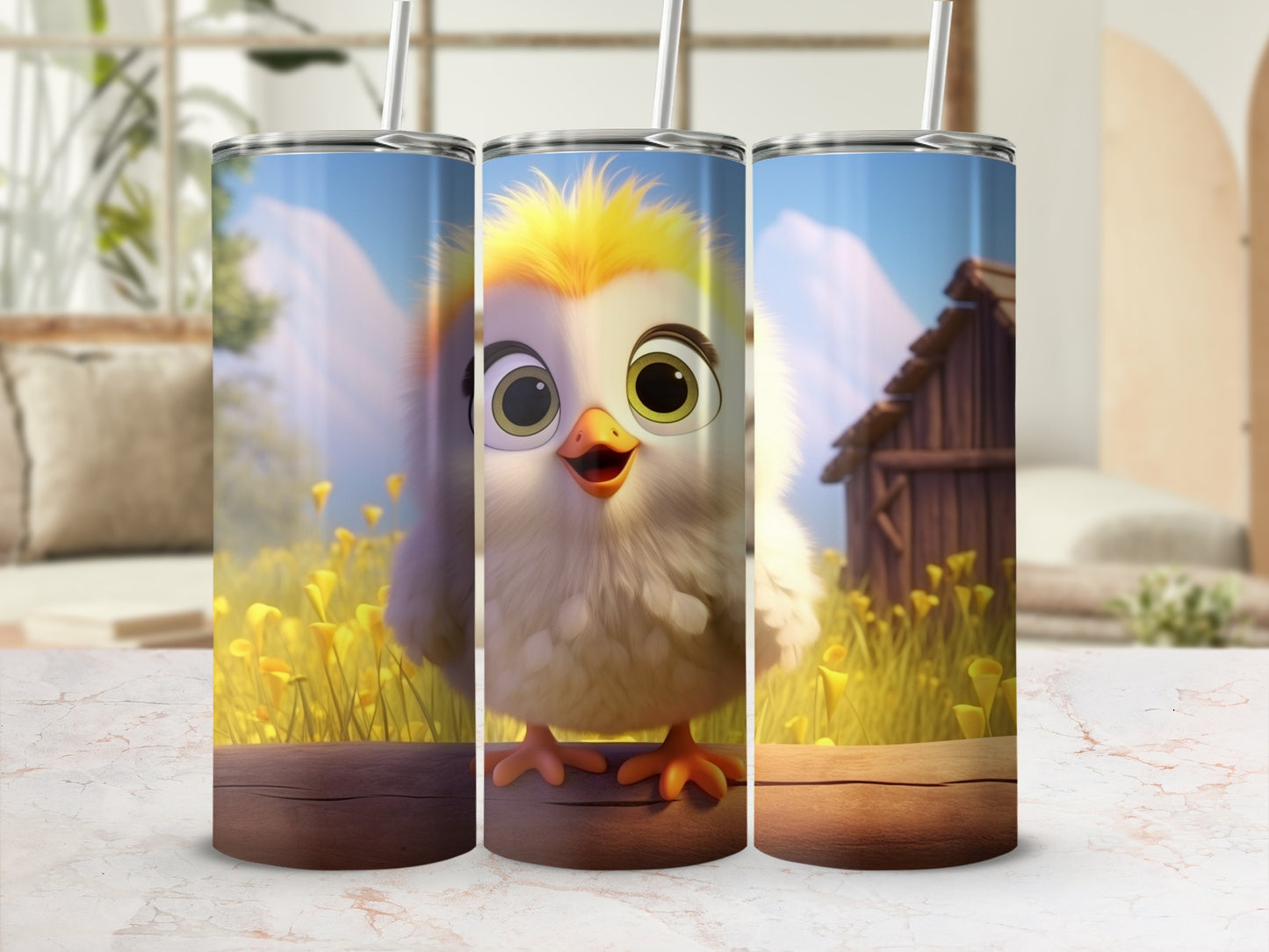 Cute Cartoon Chick with Spring Flowers Tumbler