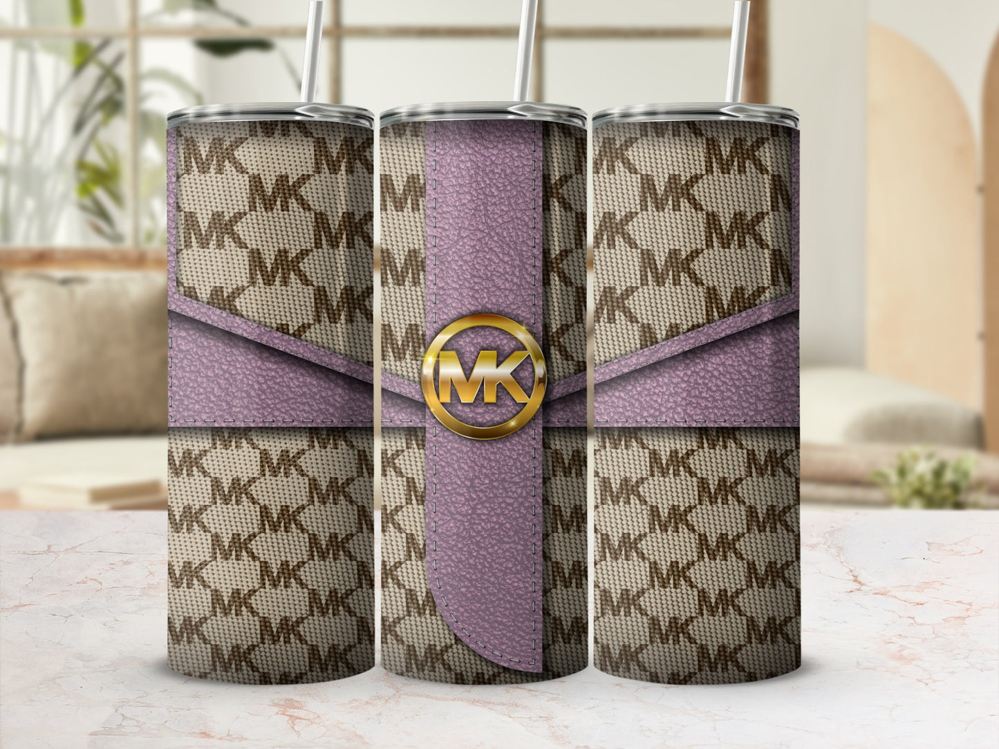 Stylish Purple and Beige Designer Pattern Tumbler Cup