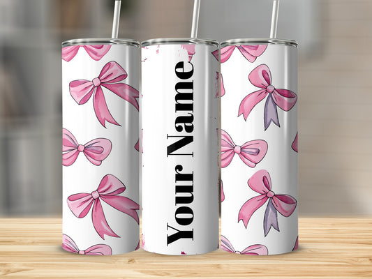 Personalized Pink Ribbon Design Tumbler with Straw