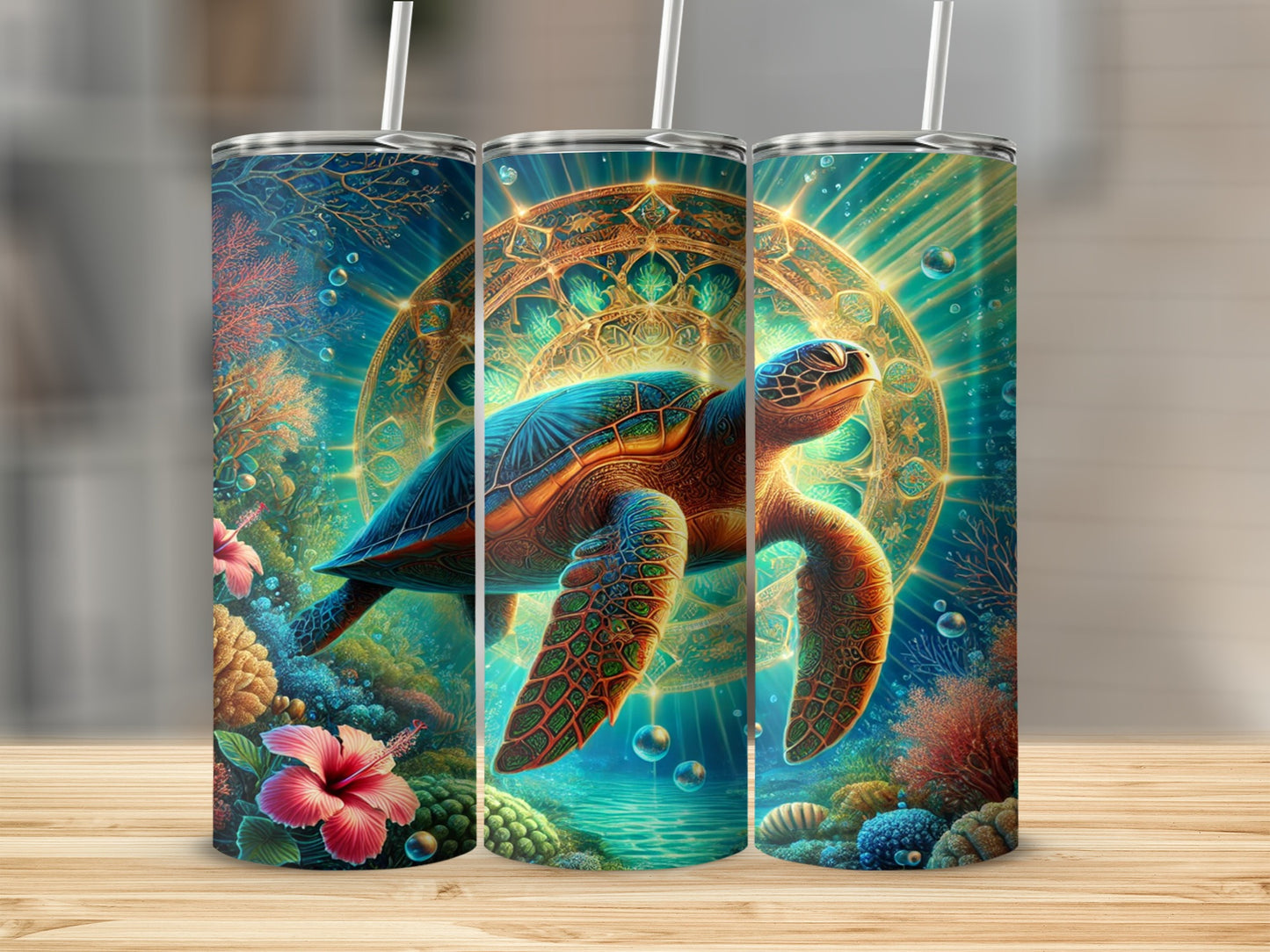 Colorful Sea Turtle and Ocean Scene Tumbler