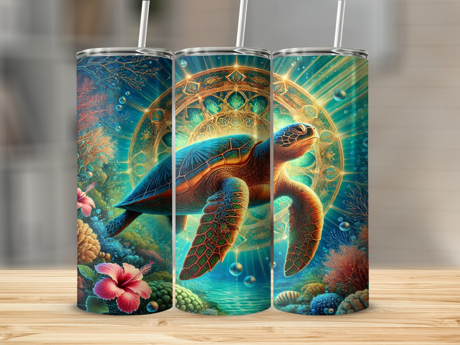 Colorful Sea Turtle and Ocean Scene Tumbler