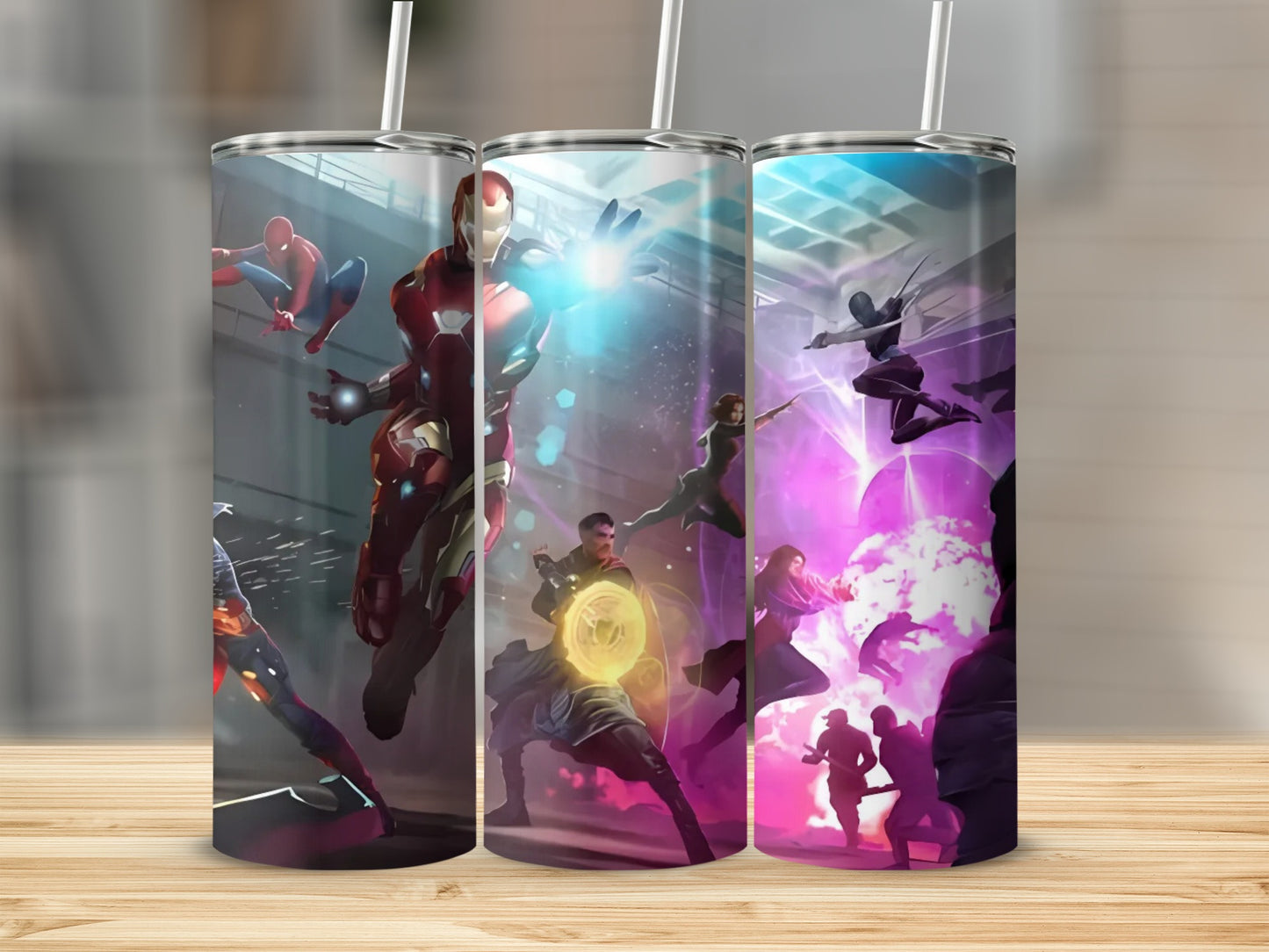 Superhero Action Scenes Stainless Steel Tumbler