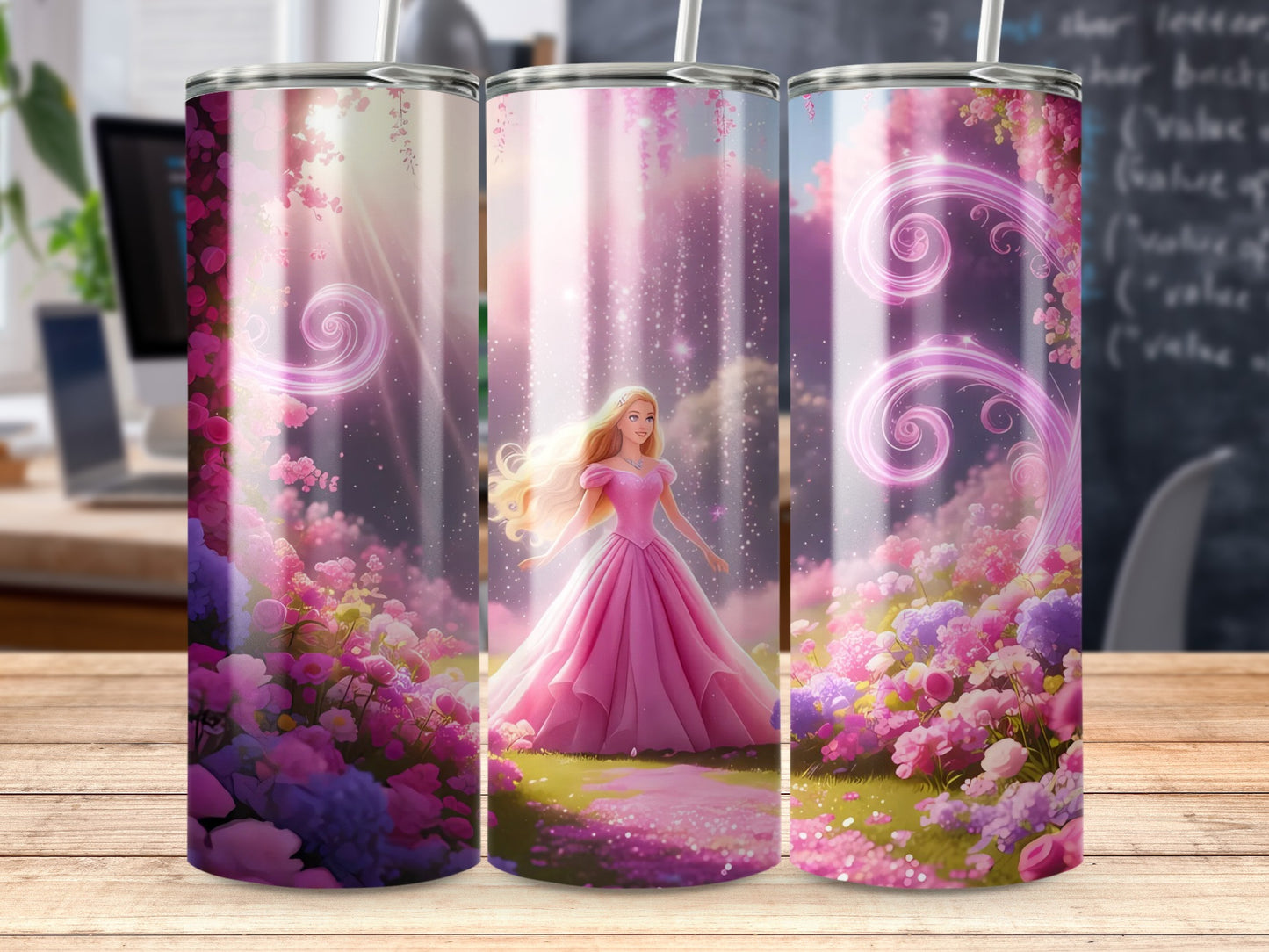 Pink Princess Surrounded with Flowers Tumblers