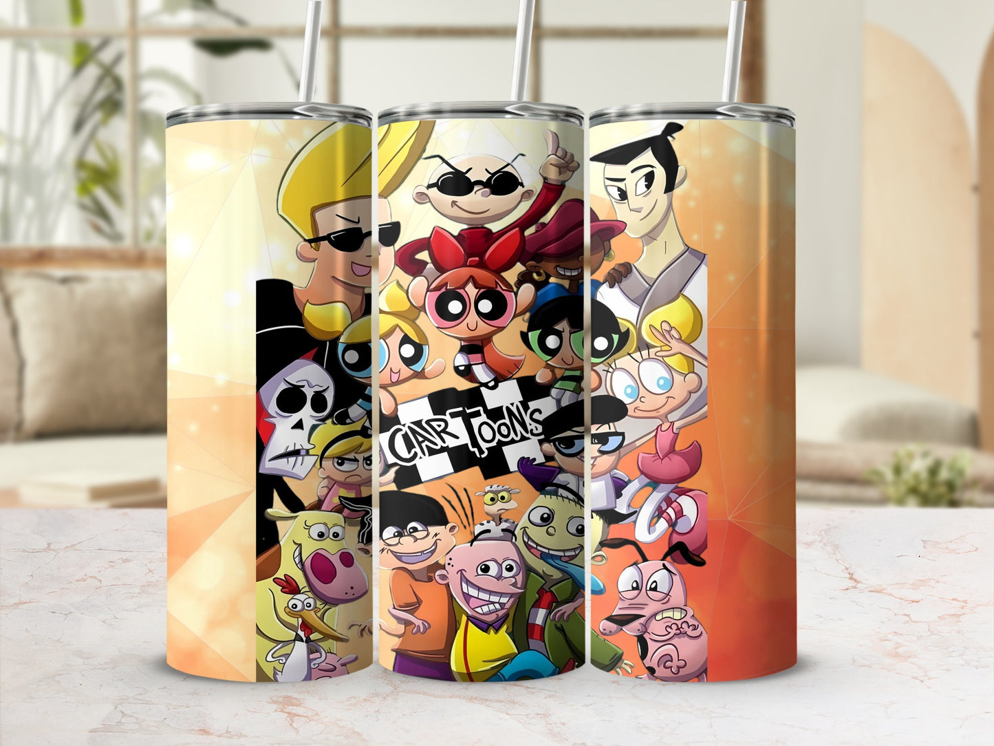 Colorful Cartoon Characters Printed Tumbler Flask