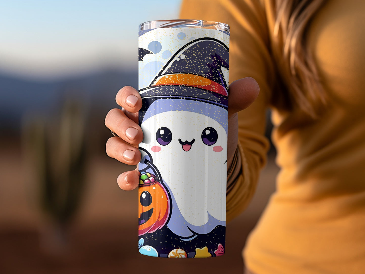 Adorable Halloween Ghost With Pumpkin Tumbler