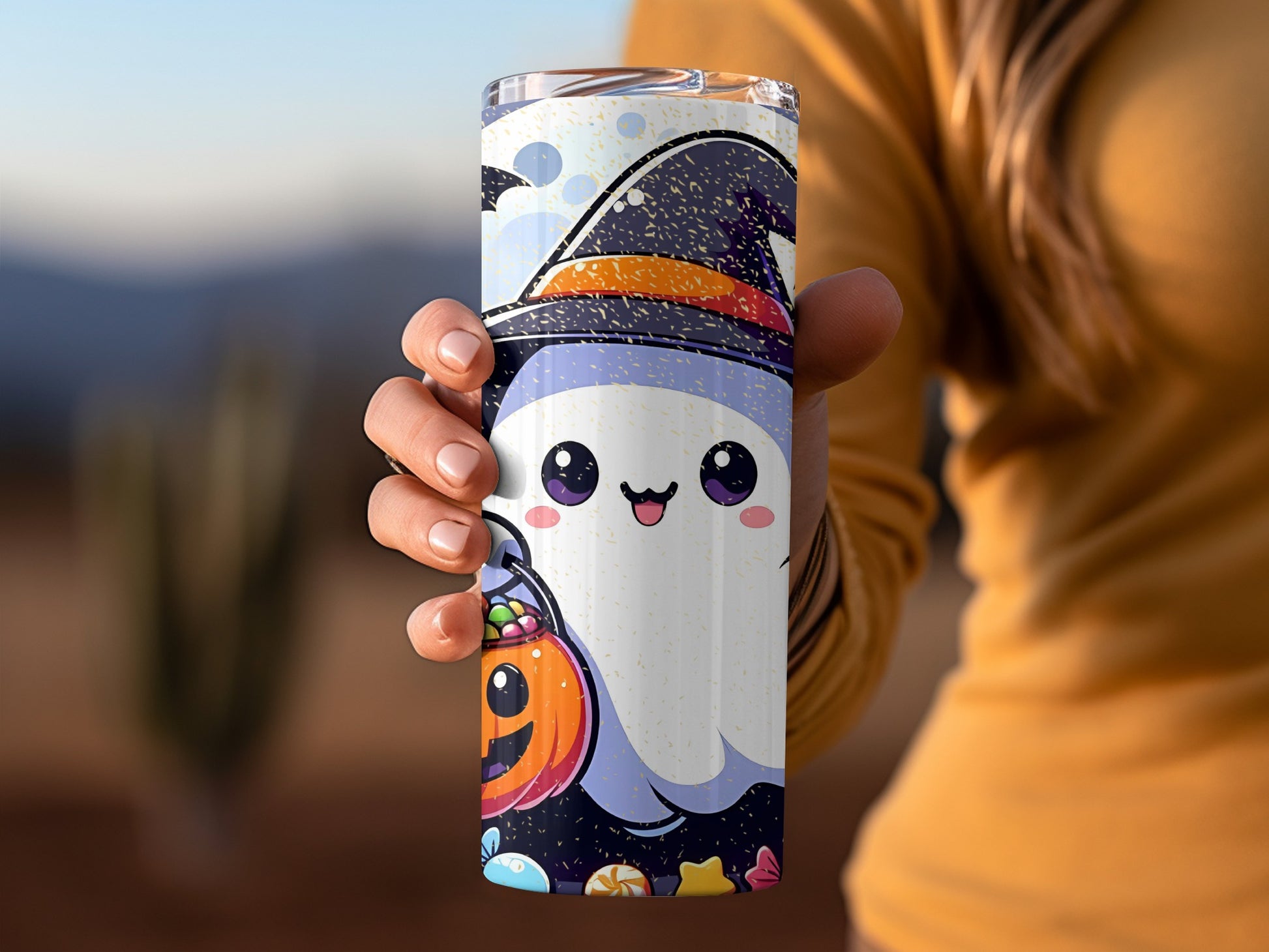 Adorable Halloween Ghost With Pumpkin Tumbler