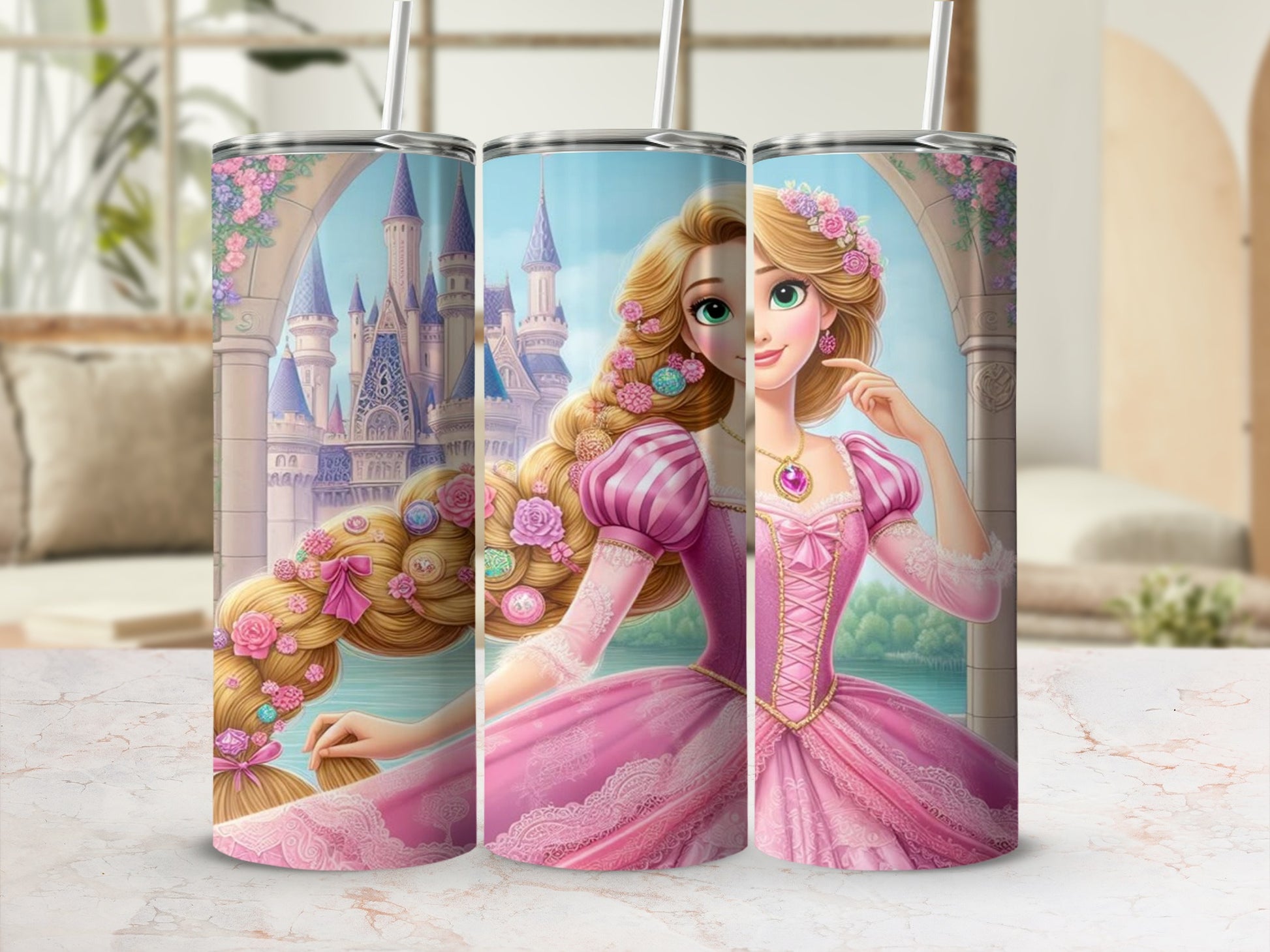 Elegant Princess Design Tumbler with Straw Travel Cup