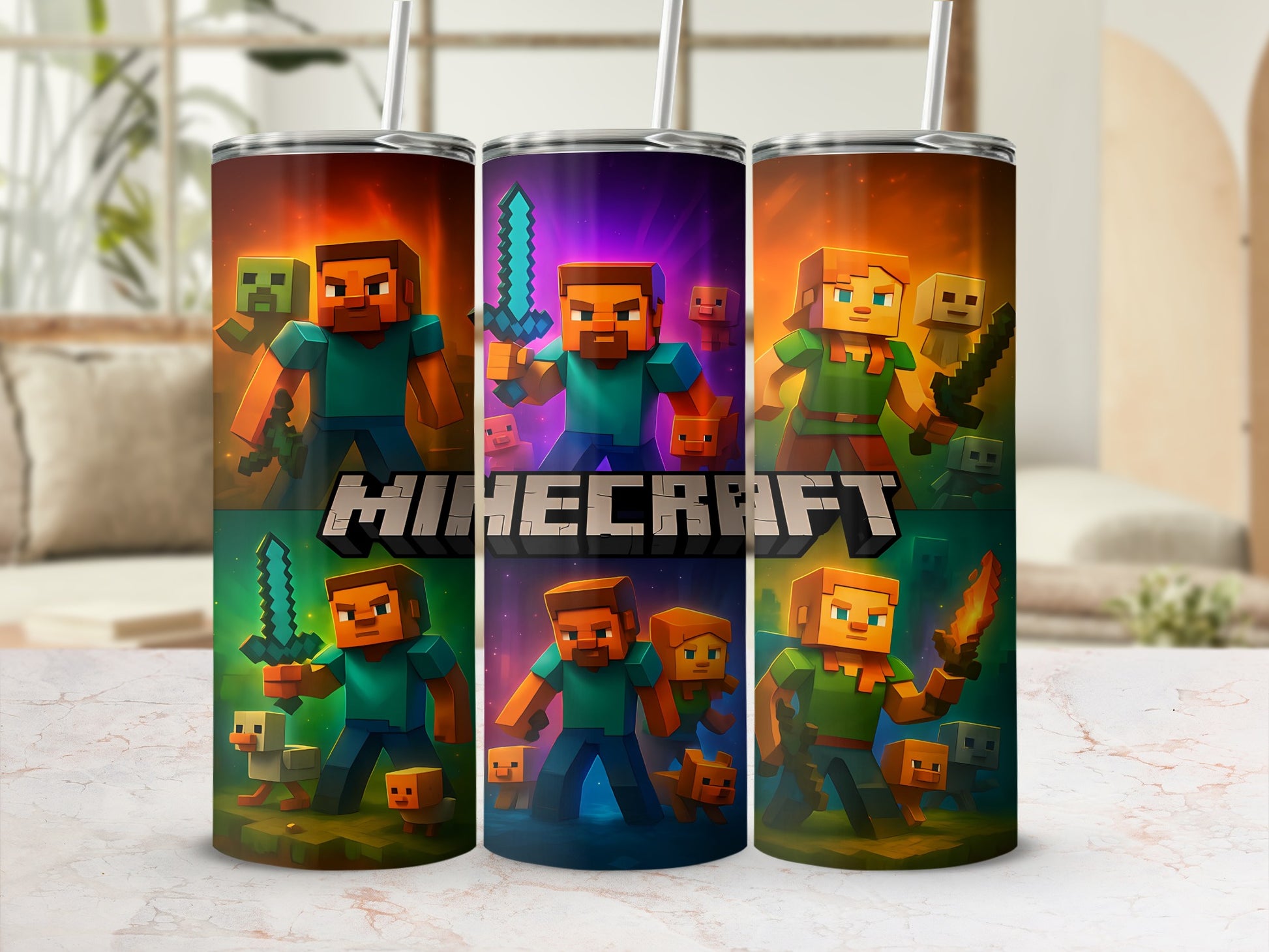 Minecraft Themed Characters with Swords Tumbler