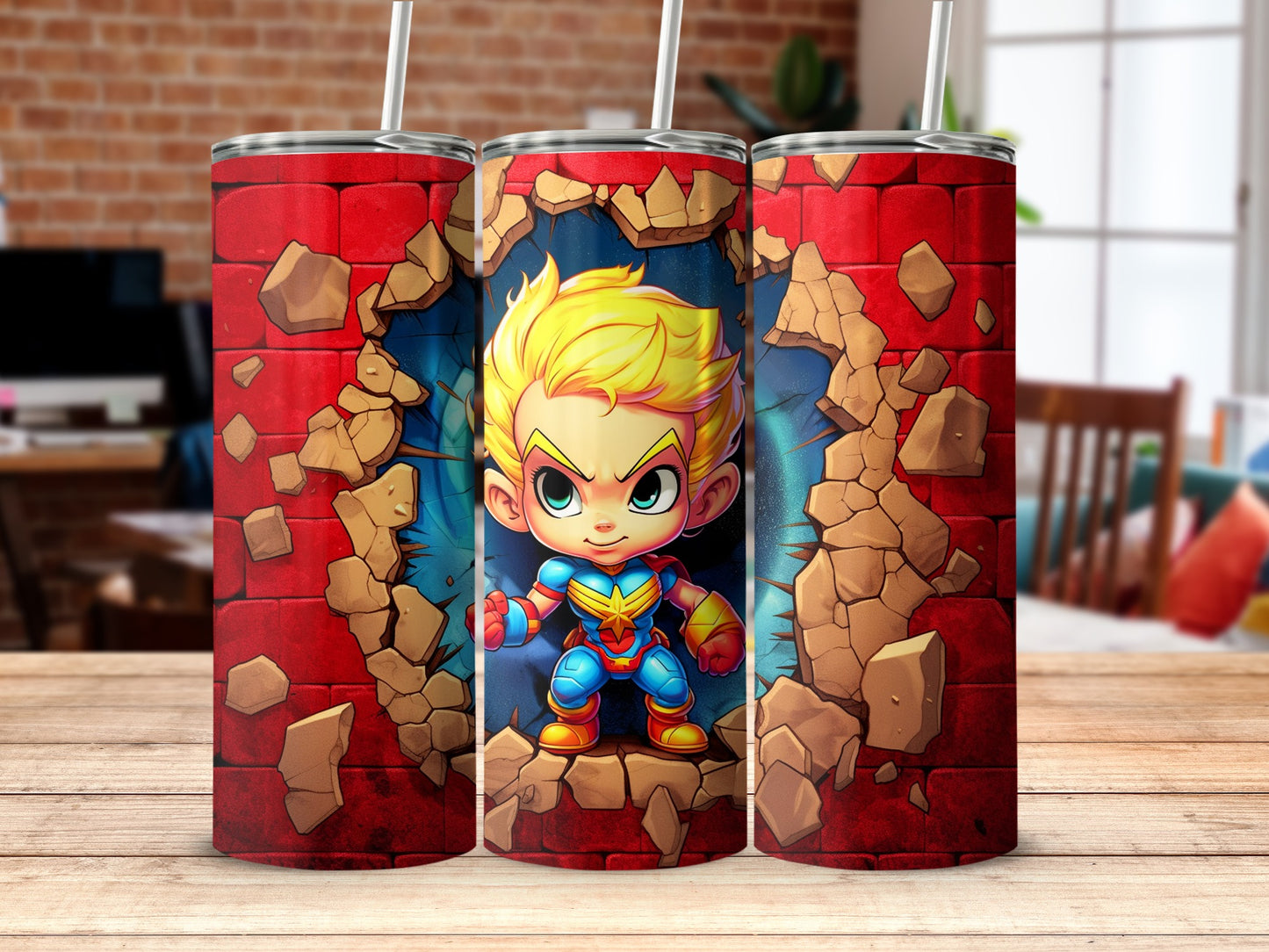 Superhero Character Breakthrough Tumbler Cup Design