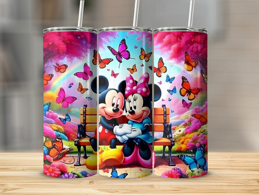 Vibrant Mickey and Minnie Butterfly Garden Tumbler