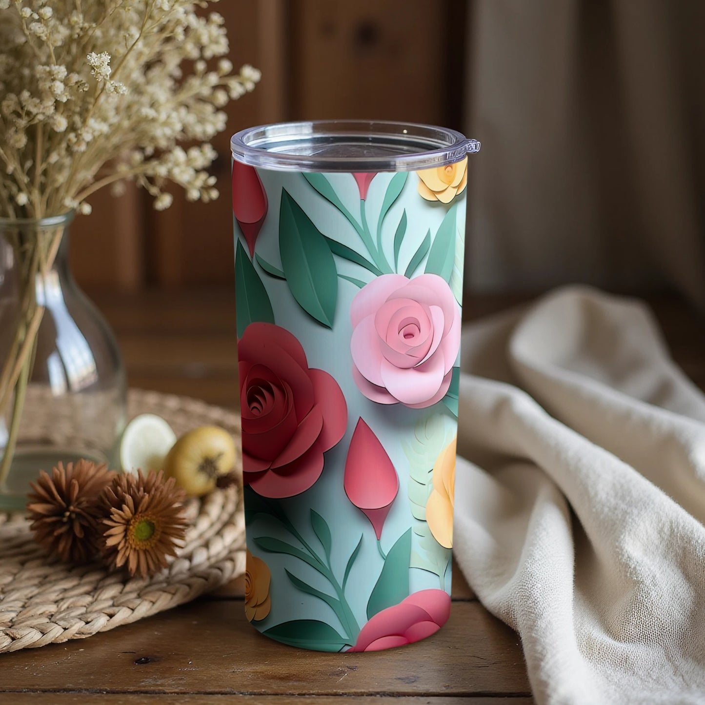 Floral Patterned Travel Tumbler for Stylish Hydration