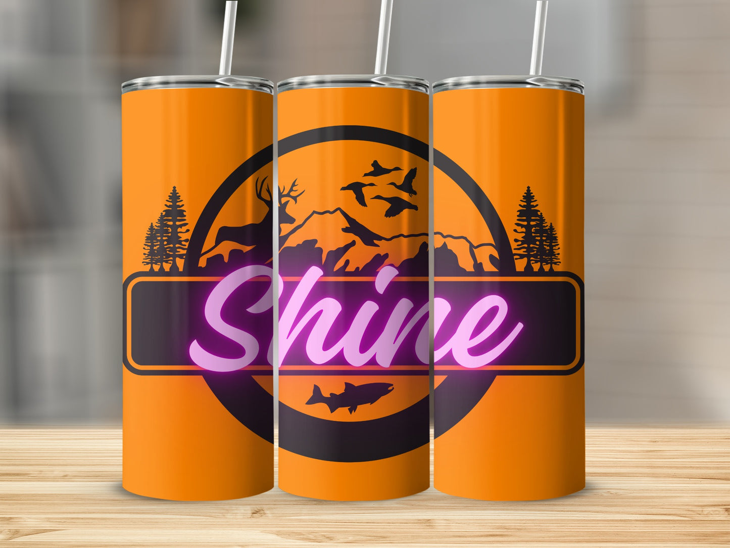 Shine Orange Tumbler with Mountain and Wildlife Design