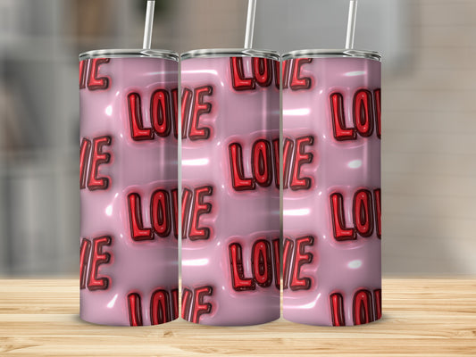 Love Text Pattern Pink Tumbler with Straw