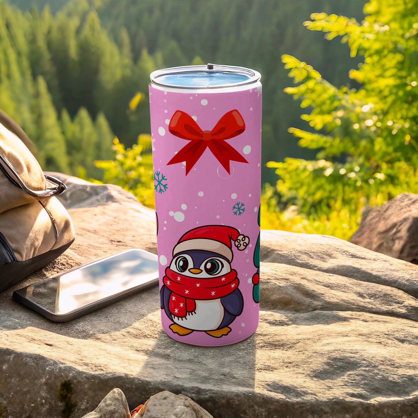 Cute Holiday Penguin With Bow And Scarf Tumbler