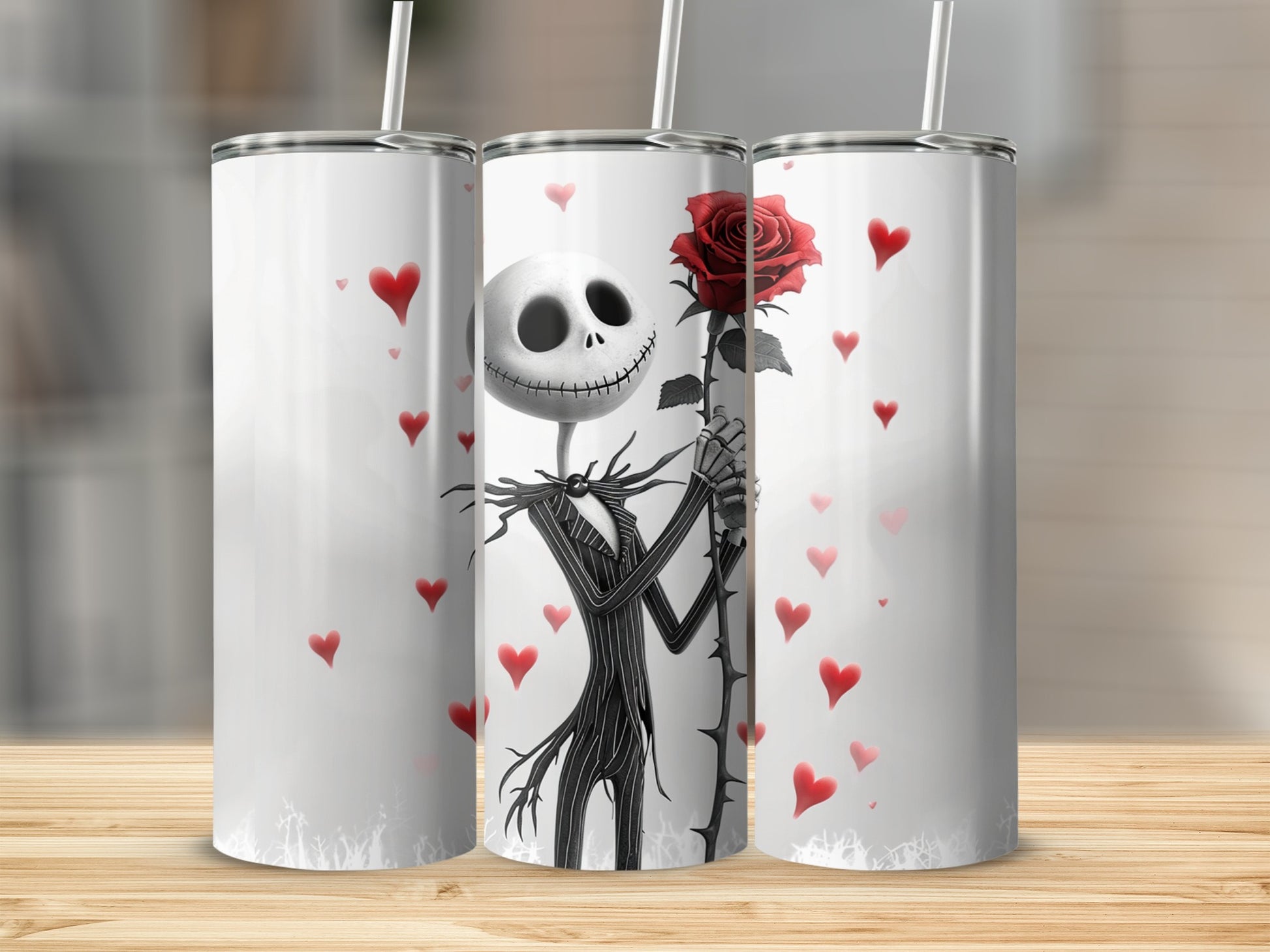 Jack Skellington with Rose and Hearts Tumbler Design