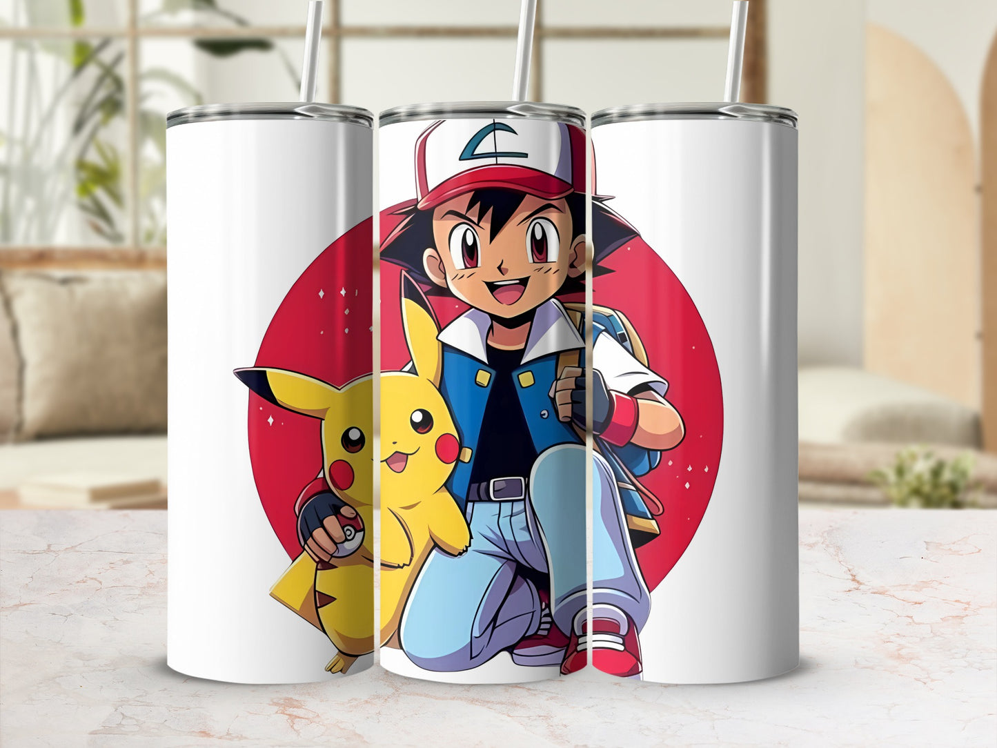 Ash and Pikachu Character Design Tumbler Cup