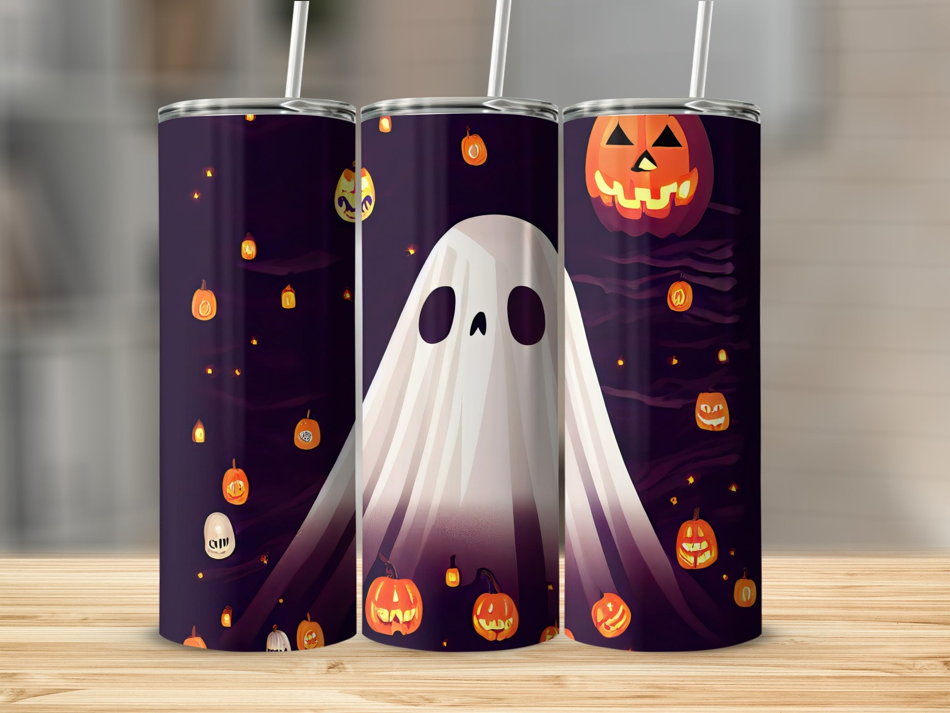 Halloween Ghost and Pumpkins Tumbler for Spooky Season