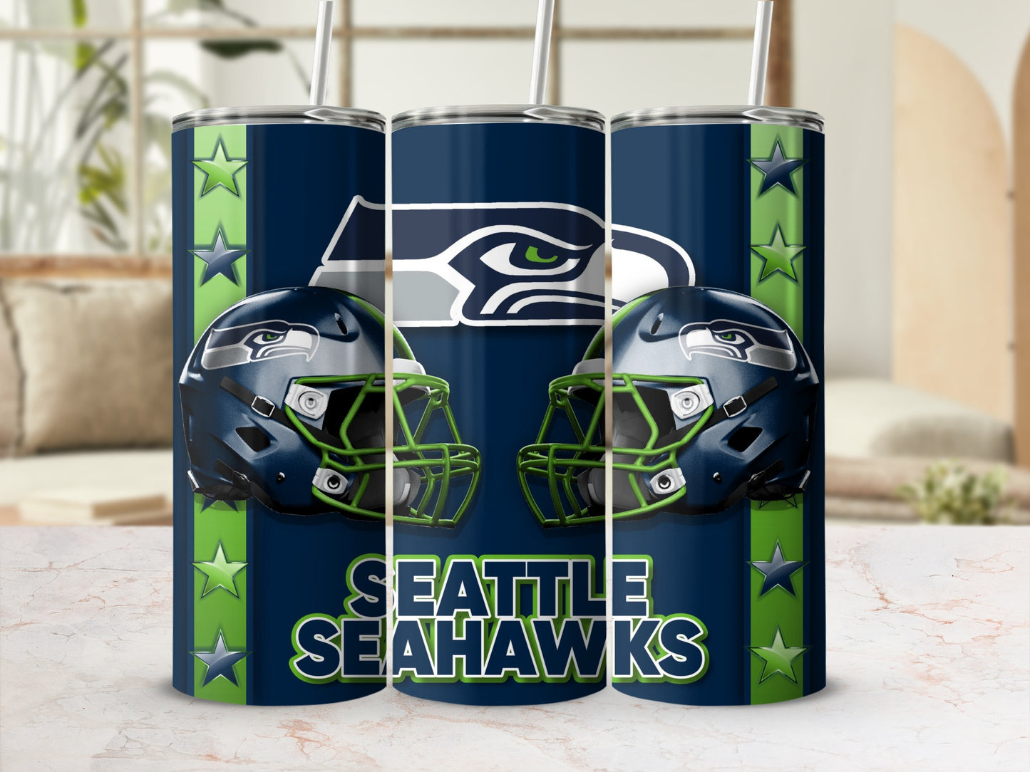 Seattle Seahawks Helmets Team Logo Star Border Tumblers