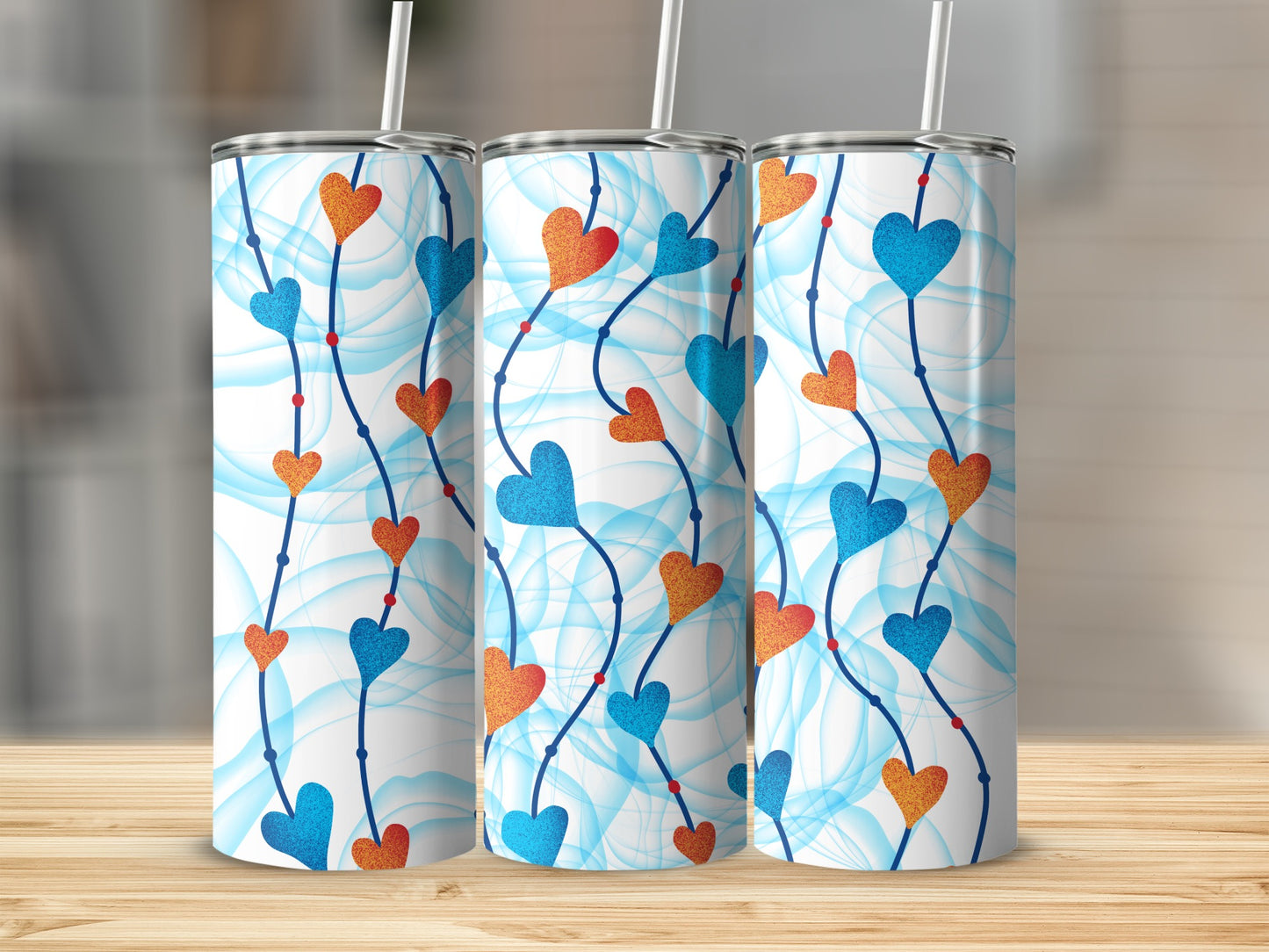 Blue and Orange Heart Pattern Design Tumbler Product