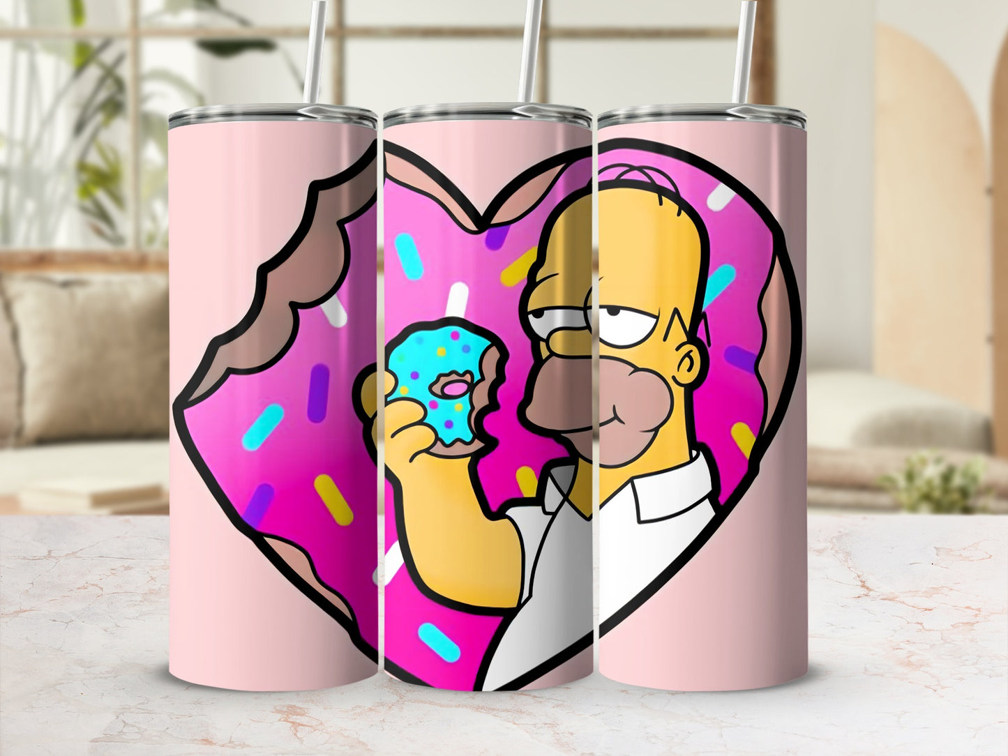 Homer Simpson Donut Heart Design Tumbler Cup