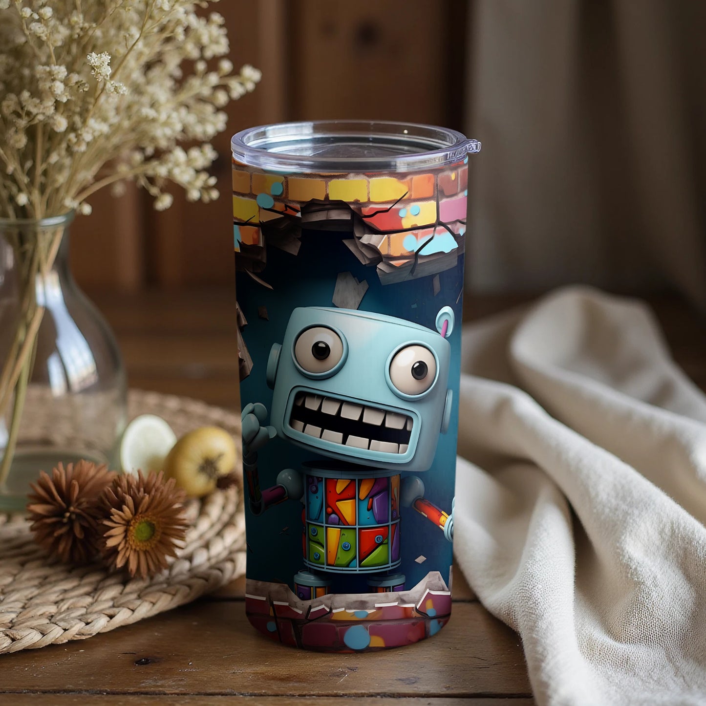 Quirky Robot Art Insulated Tumbler with Lid