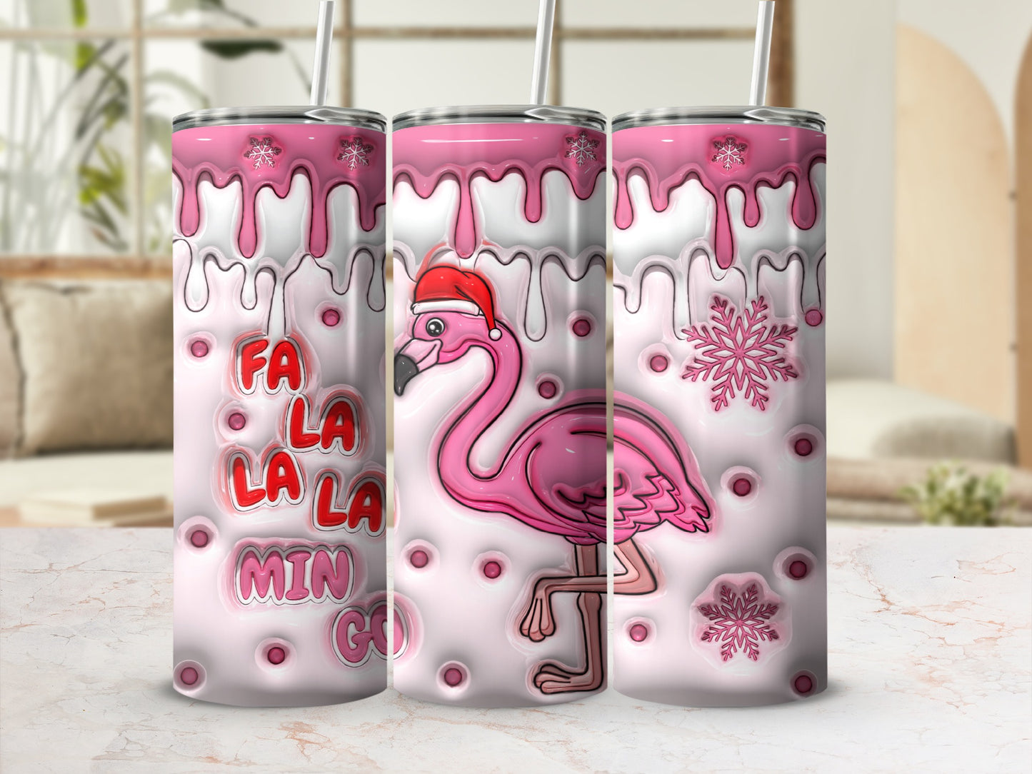 Flamingo and Snowflakes Fa La La La La Tumbler