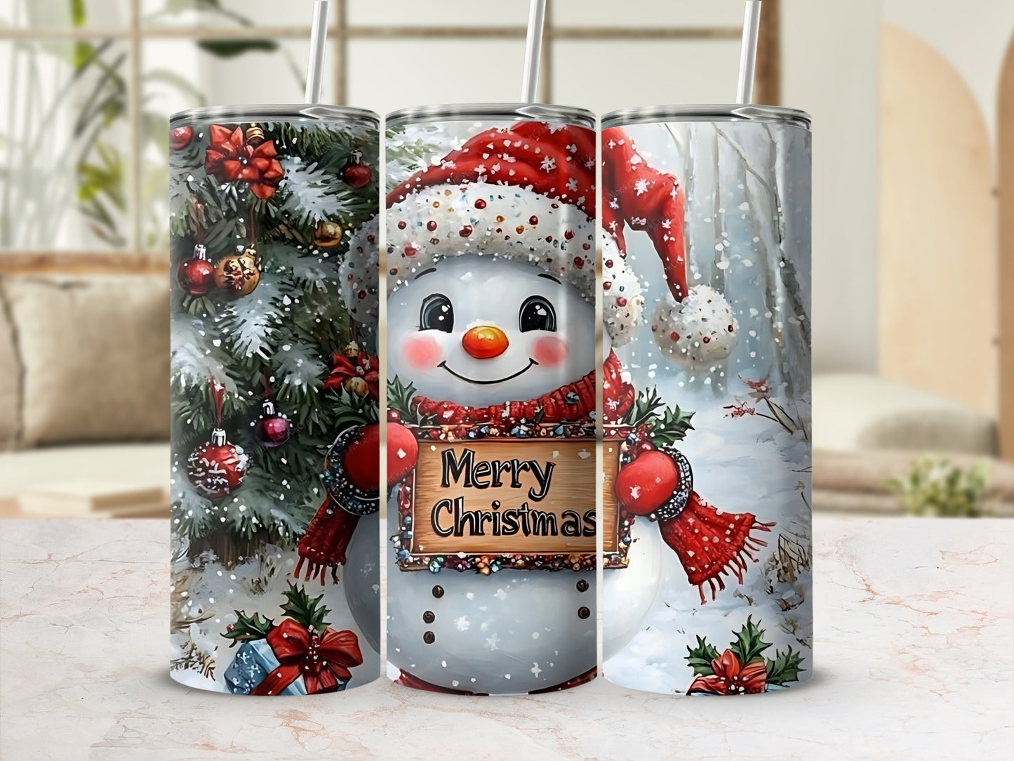 Festive Merry Christmas Snowman Tumbler Product