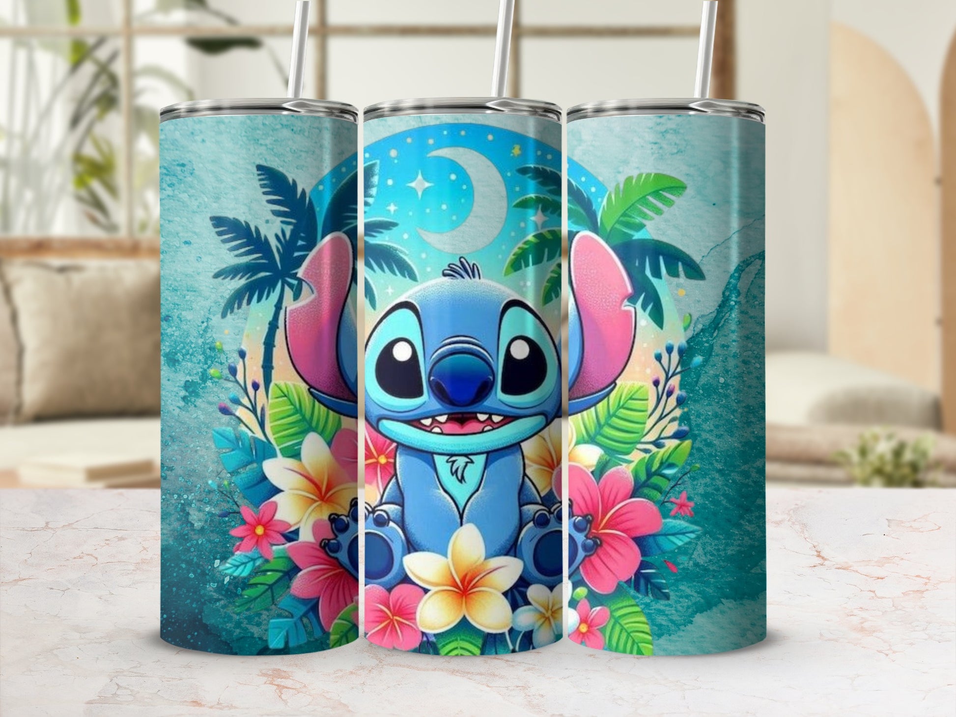 Adorable Blue Alien with Tropical Flowers product