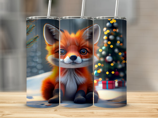 Adorable Fox Holiday Scene Insulated Tumbler Cup