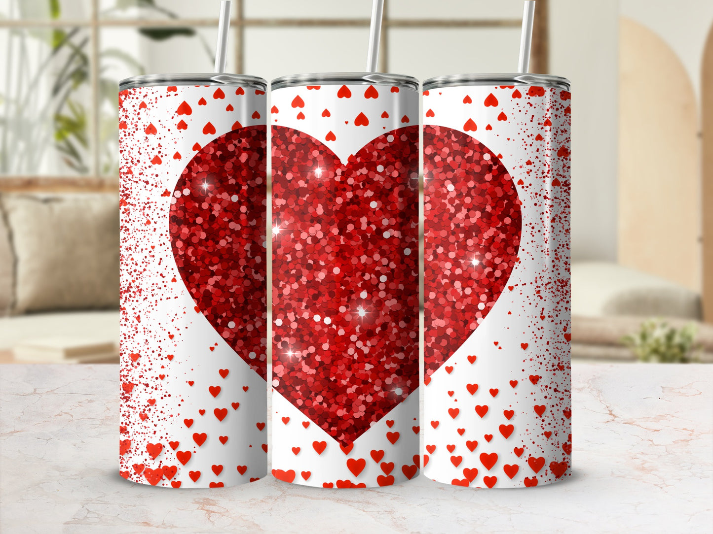 Sparkling Red Heart with Falling Red Hearts Tumbler