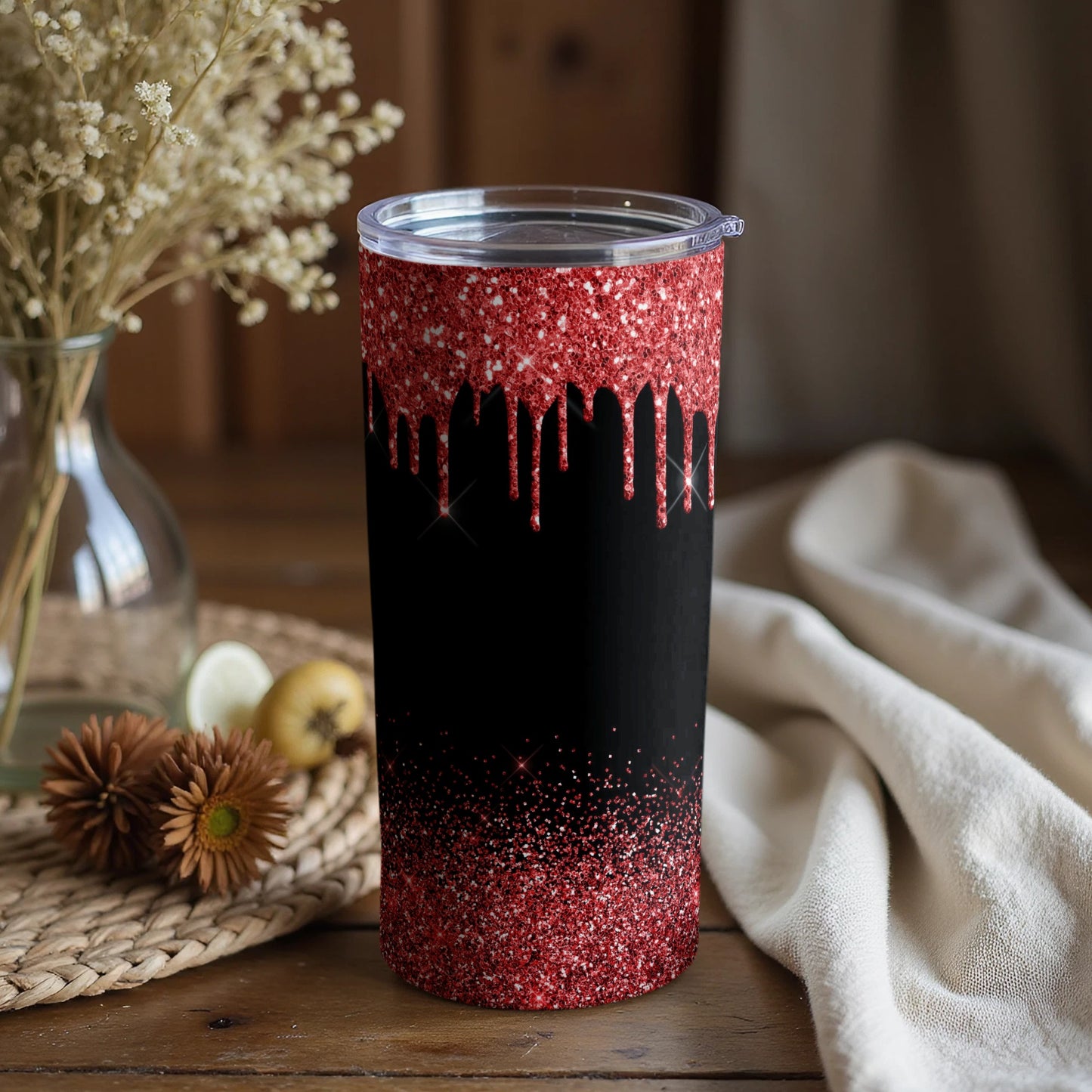 Sparkling Red and Black Glitter Tumbler