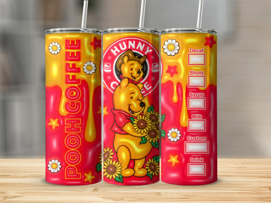 Pooh Coffee Hunny Drink Tumbler with Flower Design