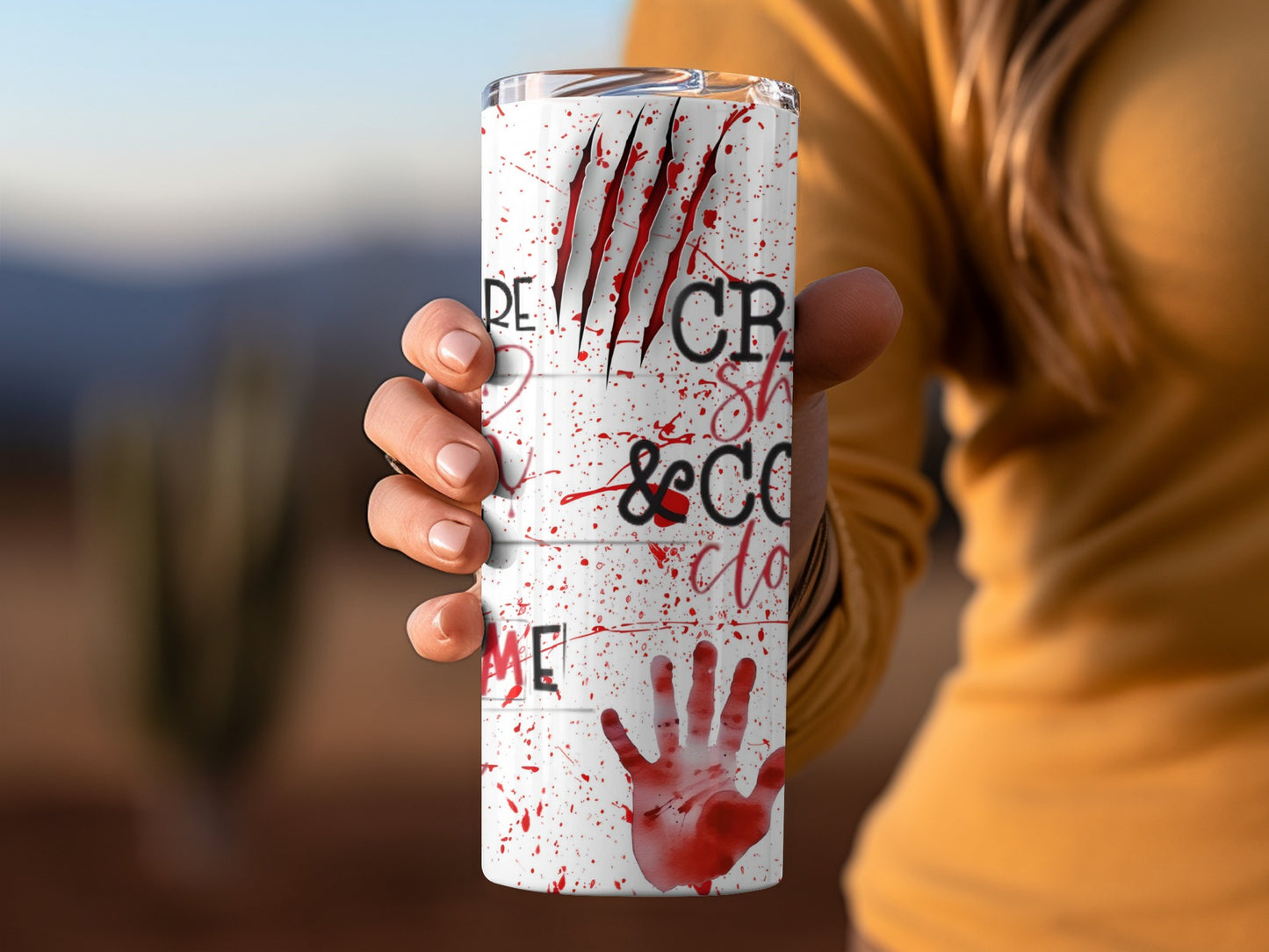 Creepy Handprint Blood Splatter Design Tumbler Cup