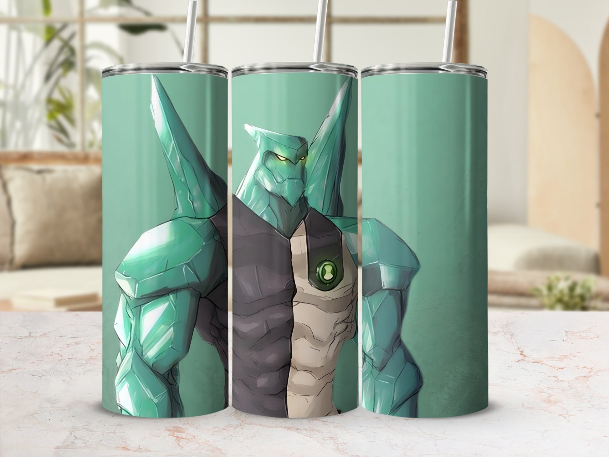 Green Robotic Warrior Character Tumbler Product