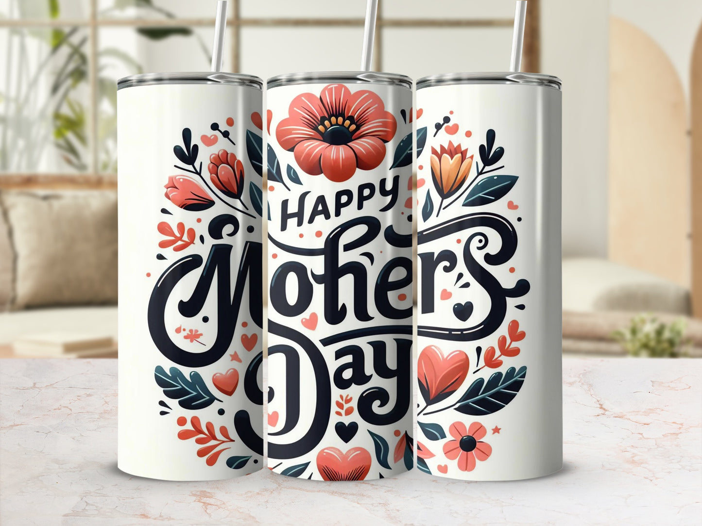 Happy Mother's Day Floral Design Tumbler Cup