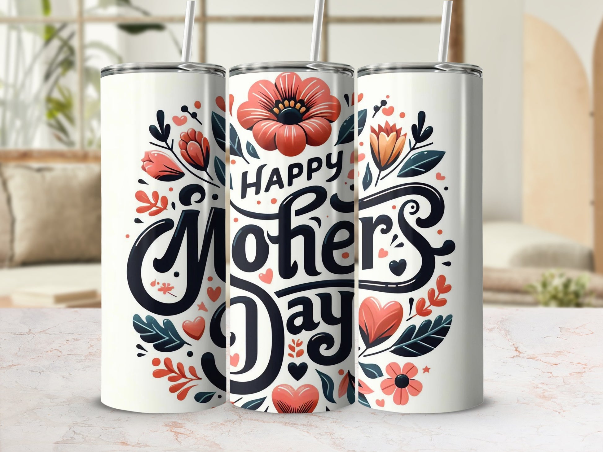 Happy Mother's Day Floral Design Tumbler Cup