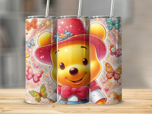 Winnie the Pooh Cowboy with Butterflies Cute Happy Tumblers