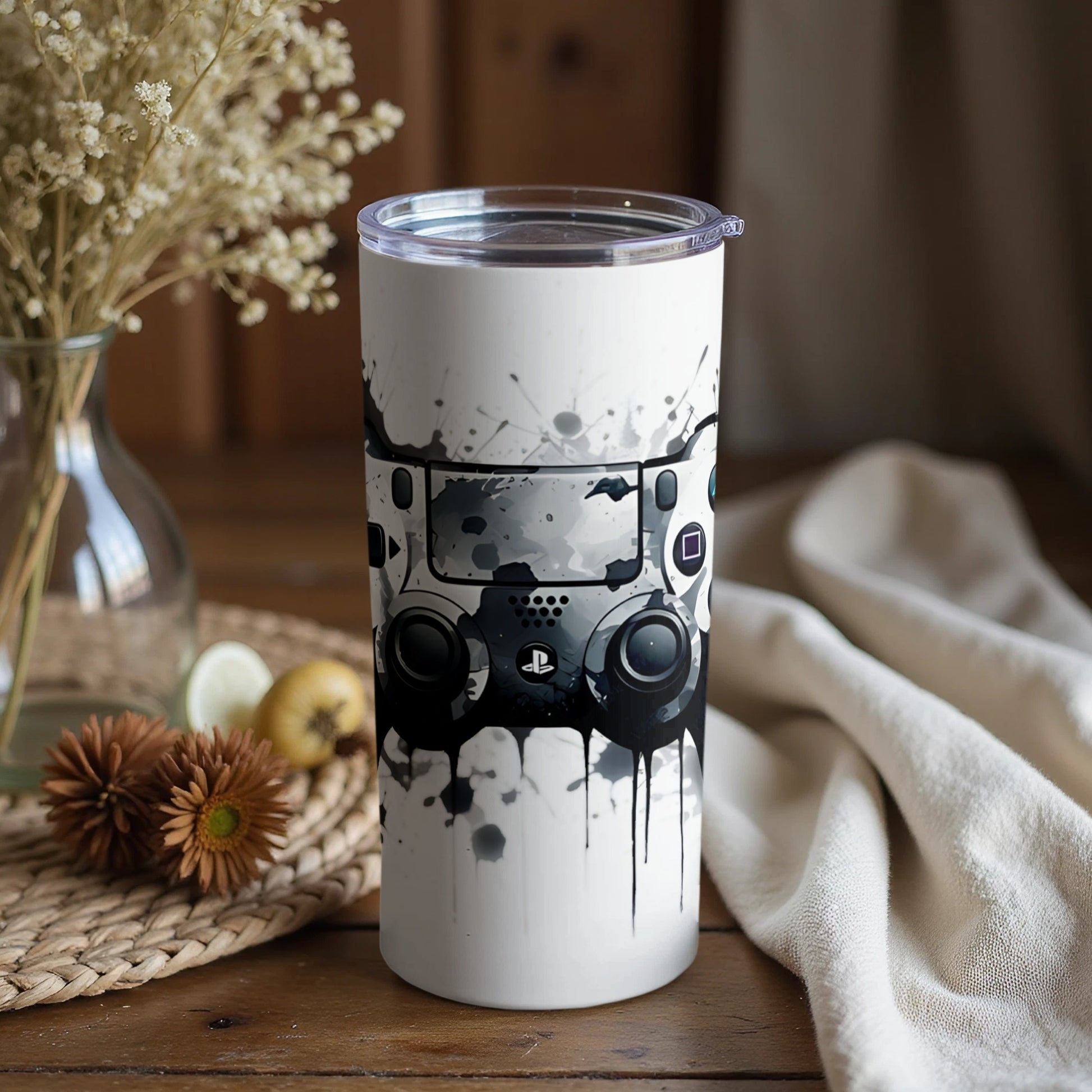 Gaming Controller Art on White Tumbler