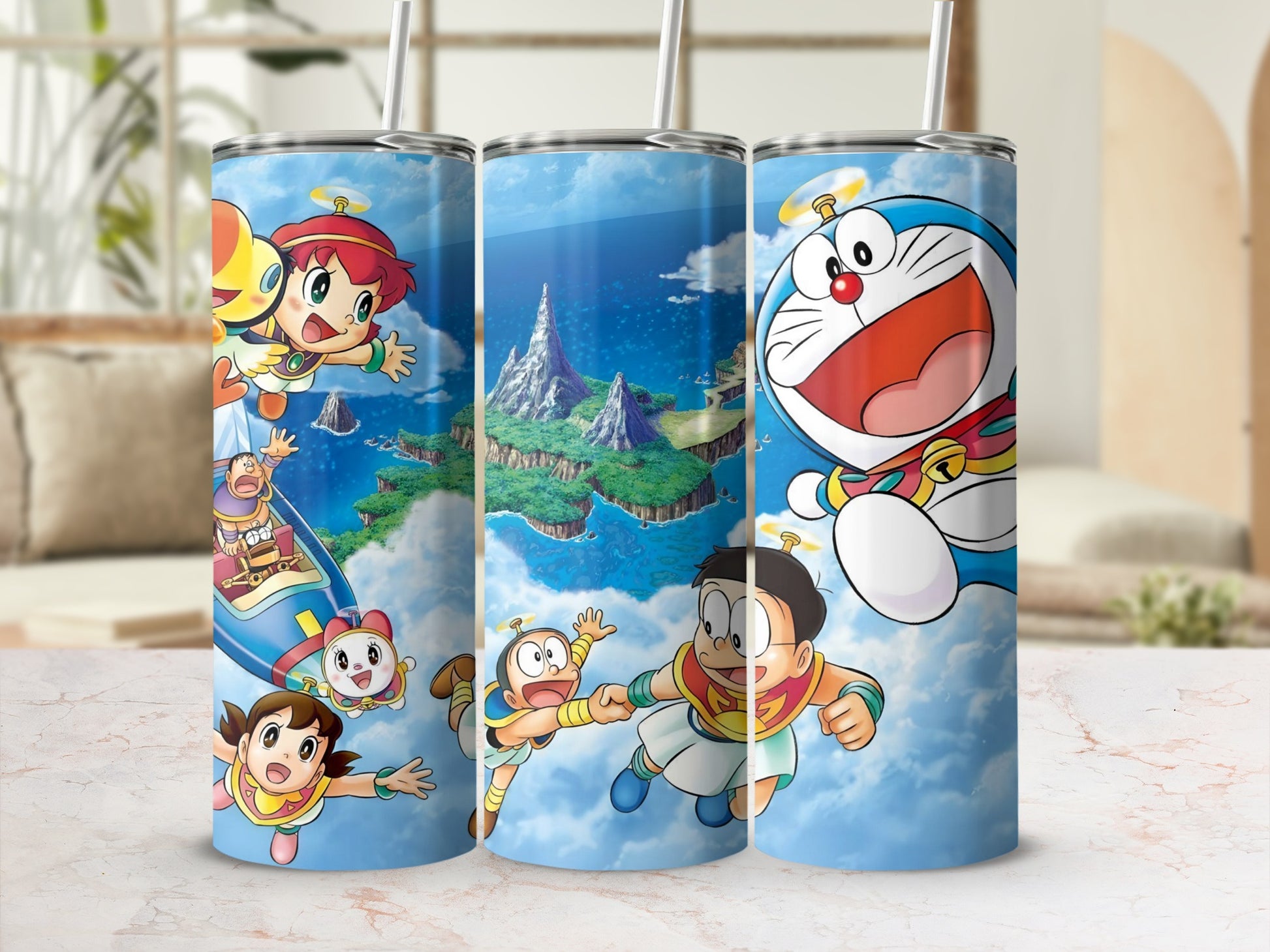 Colorful Cartoon Tumbler with Fun Island Adventure Scene