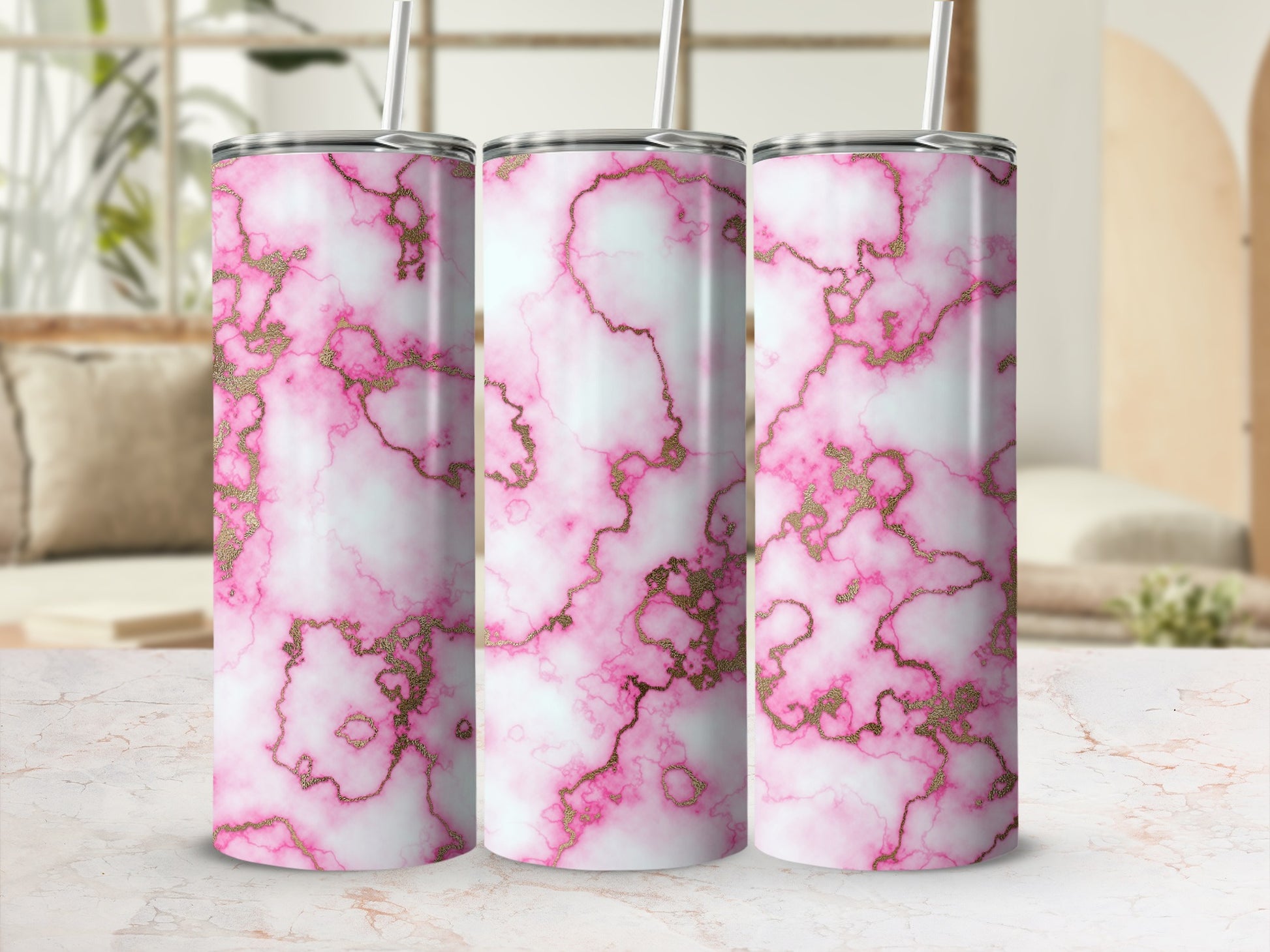 Pink Gold Marble Patterned Tumbler Drinkware product type
