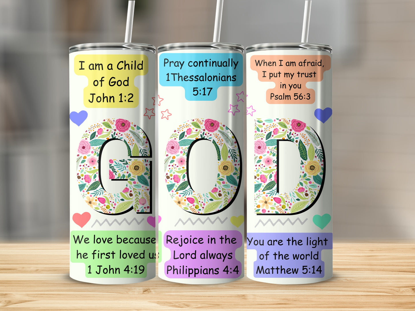 Inspirational Scripture Verses Floral GOD Tumblers
