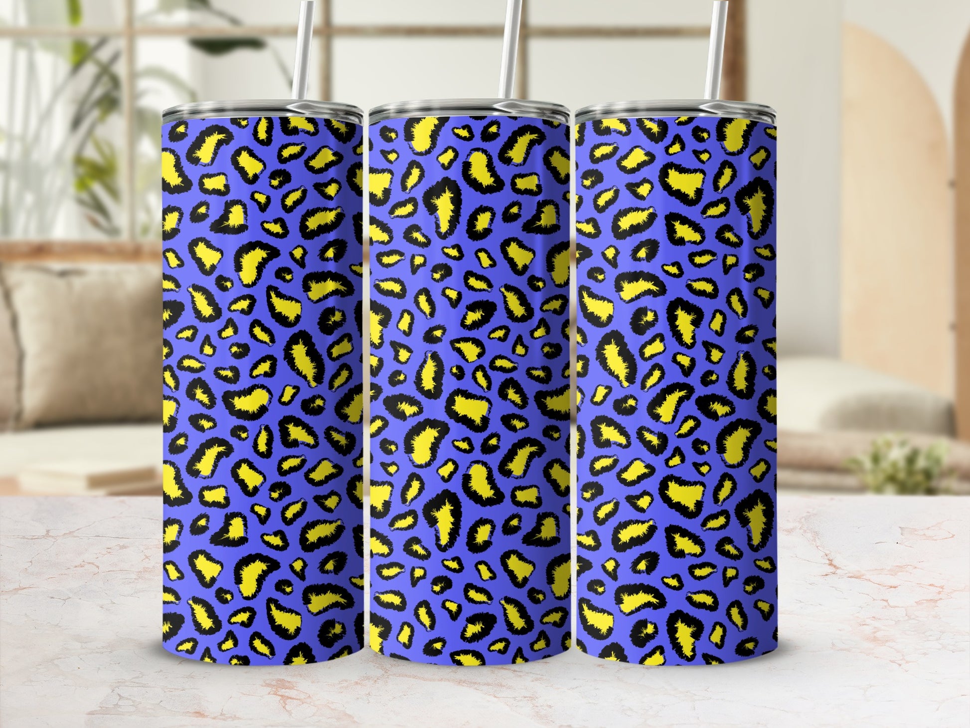 Colorful Leopard Print Insulated Tumbler with Straw