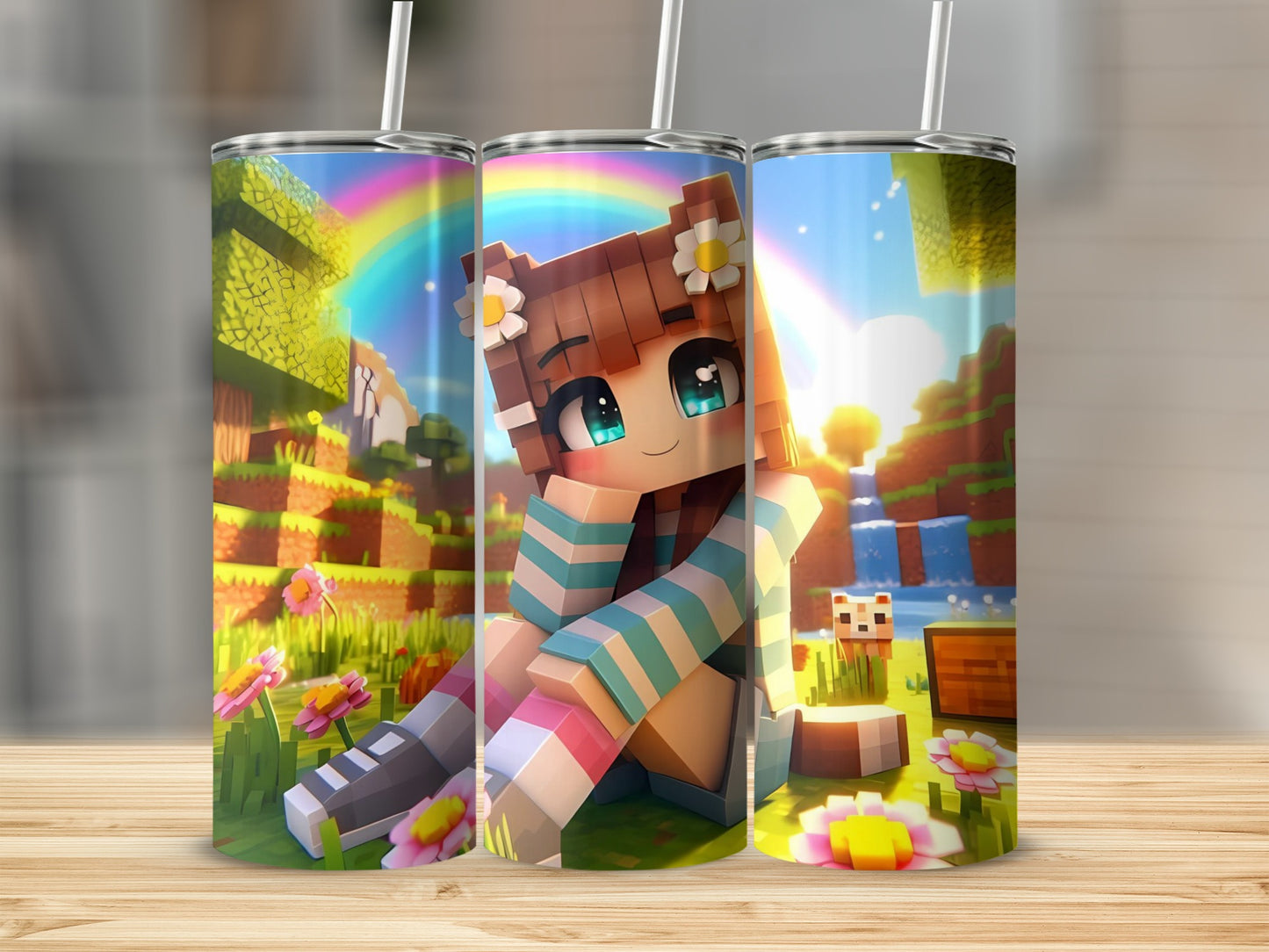 Cute Pixelated Character with Rainbow Tumbler Product