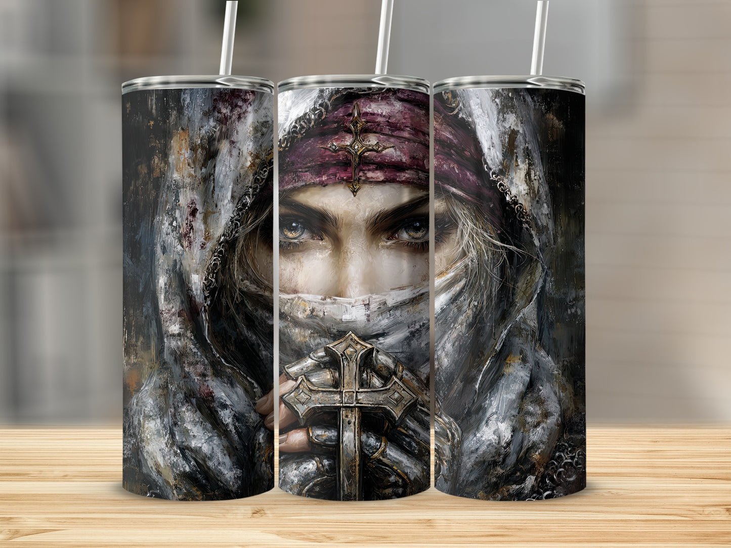 Mysterious Warrior Holding Cross Artwork Tumbler Cup