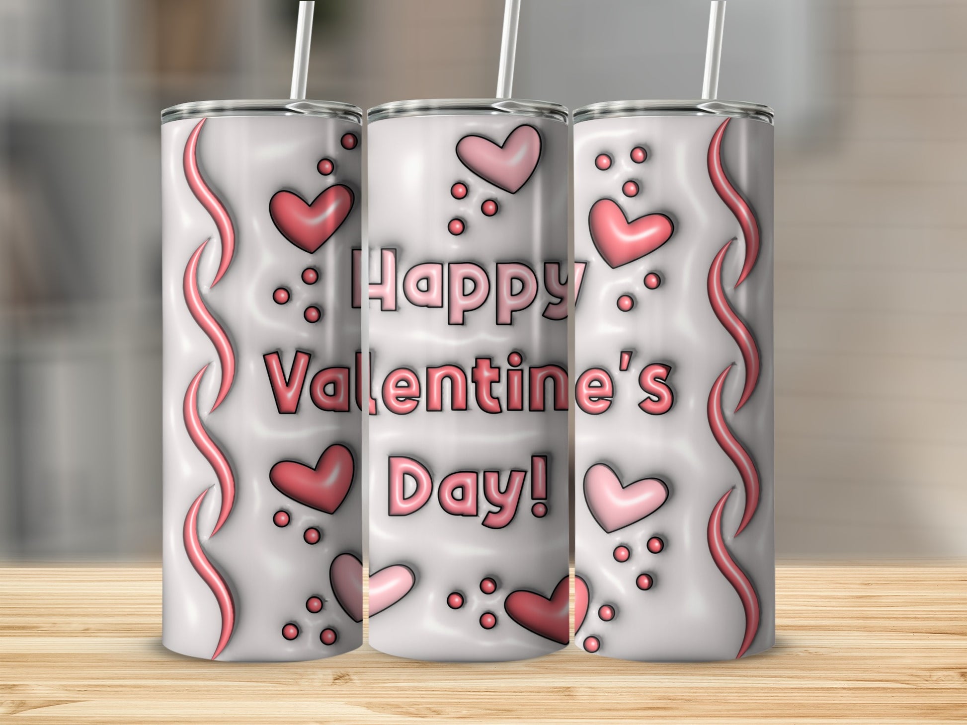 Happy Valentine's Day Hearts and Waves Travel Tumbler